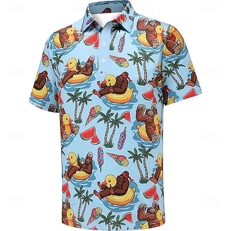 Men's Graphic Polo Short Sleeve Polo Shirts Collared Shirts Casual Outdoor Daily Wear Festival Outfit Buttons 3D Print Summer Spring Fall White Blue