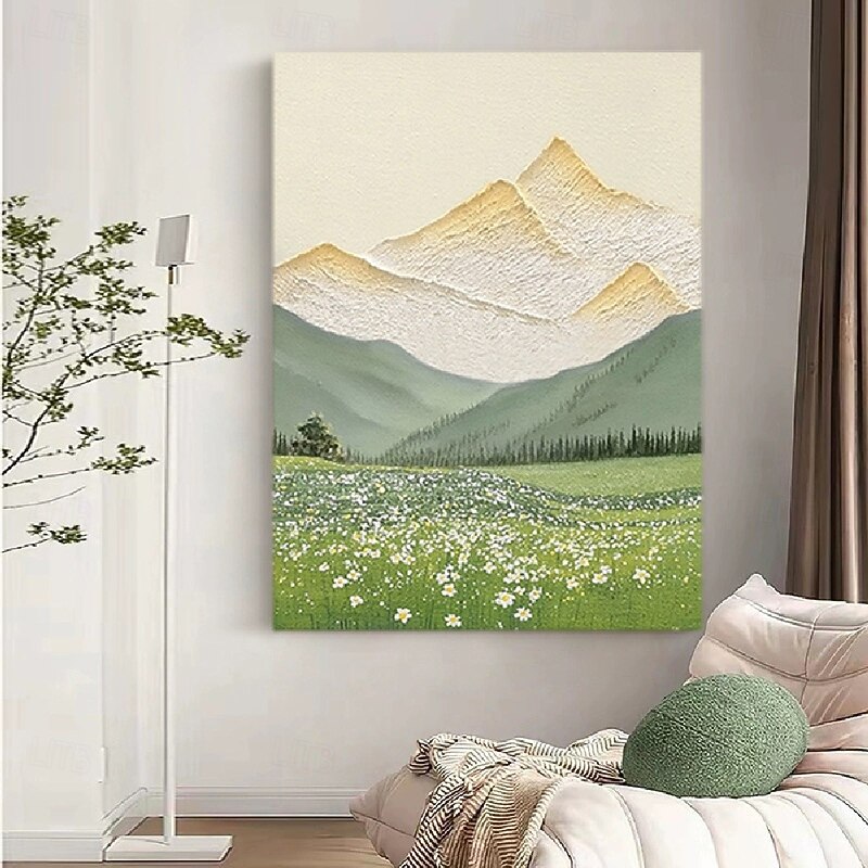 Hand painted Mountainside Scenery Oil Painting on Canvas Handmade Textured  gold  mountain Trees in Autumn Yellow Grassland Acrylic Painting River Landscape painting  Wall Art oil painting3