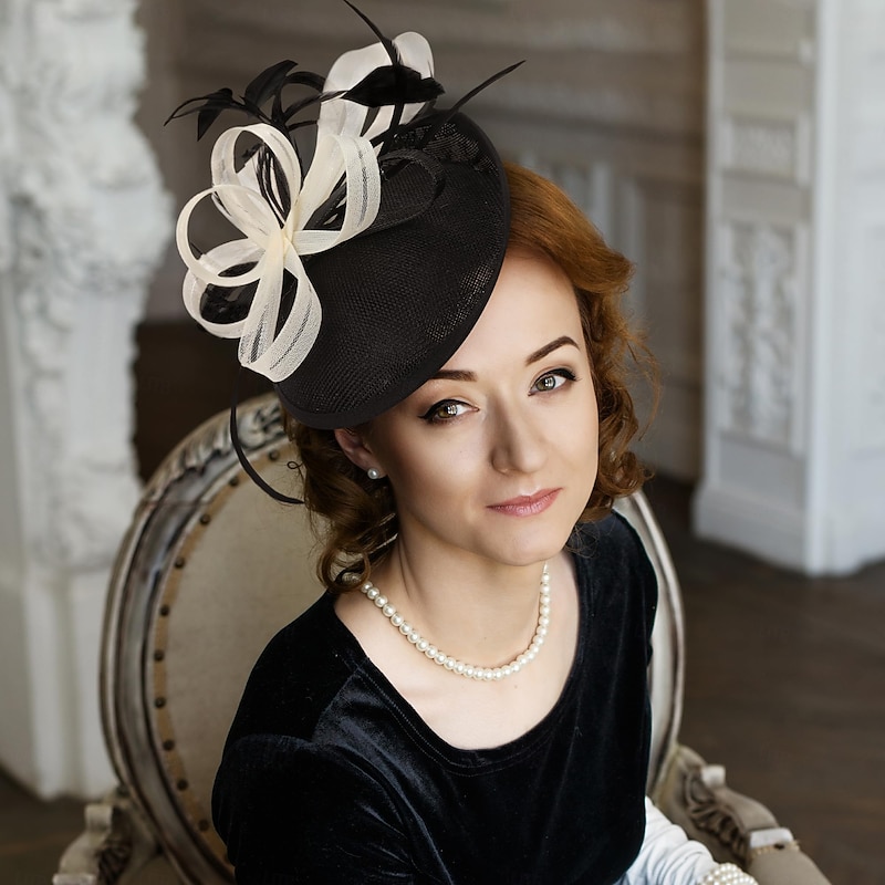 Black Feather Fascinators Headband - 2025 Vintage Kentucky Derby Hats Mesh Victoria Tea Party Hat for Women2