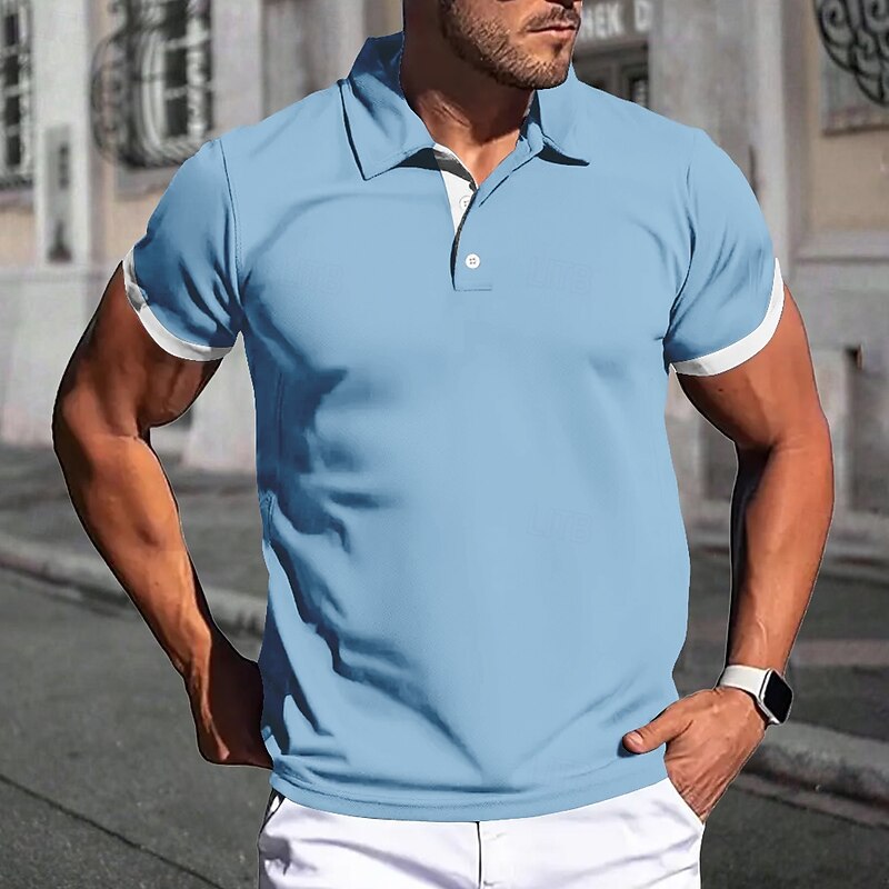 Men's Solid Colored Polo Short Sleeve Polo Shirts Collared Shirts Business Casual School Outdoor Daily Wear Home Wear 3D Print Summer Red Sky Blue Dark Blue2