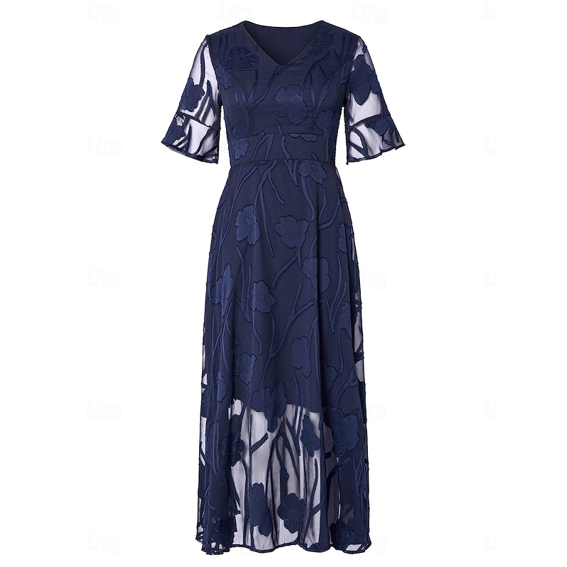 Women's Maxi Dress Semi Formal Dress A Line Dress Elegant Work Birthday Flutter Sleeve Wedding Guest Cocktail Party Formal Evening Regular Fit Solid Color Plain Half Sleeve V Neck Black Pink Red Green4