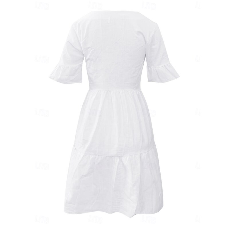 Women's Mini Dress White Dress Casual Dress Ruffle Dress Puff Sleeve Dress Basic Casual Vacation Daily Regular Fit Plain Sleeveless V Neck White Yellow Blue Summer2
