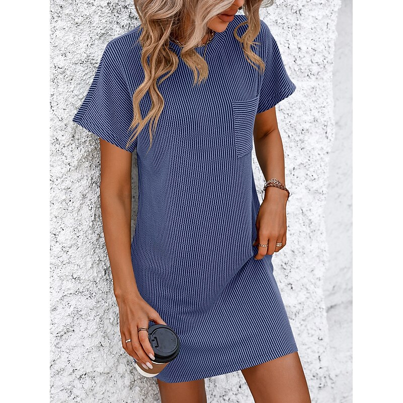 Valentine's Day Women's Normal Mini Dress Casual Dress Boho Chic Dresses Shift Dress Bohemia Cute Stylish Cap Sleeve Batwing Sleeve Vacation Home Party Form Fit Stripe Short Sleeve Crew Neck Black3