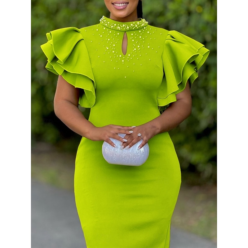 Women's Midi Dress Prom Dress Party Dress Satin Dress Wedding Guest Dress Elegant Formal Party Wedding Guest Engagement Regular Fit Plain Short Sleeve Turtleneck Black White Pink Red Summer Spring4