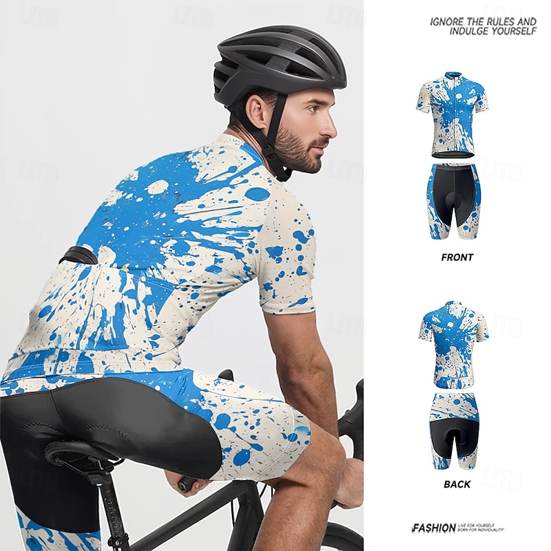 Men's Cycling Jersey with Shorts Graffiti Short Sleeve Bike Clothing Suit with 3 Rear Pockets Mountain Bike MTB Road Bike Cycling Front Zipper Sweat wicking Comfortable Breathable Sports Yellow Blue