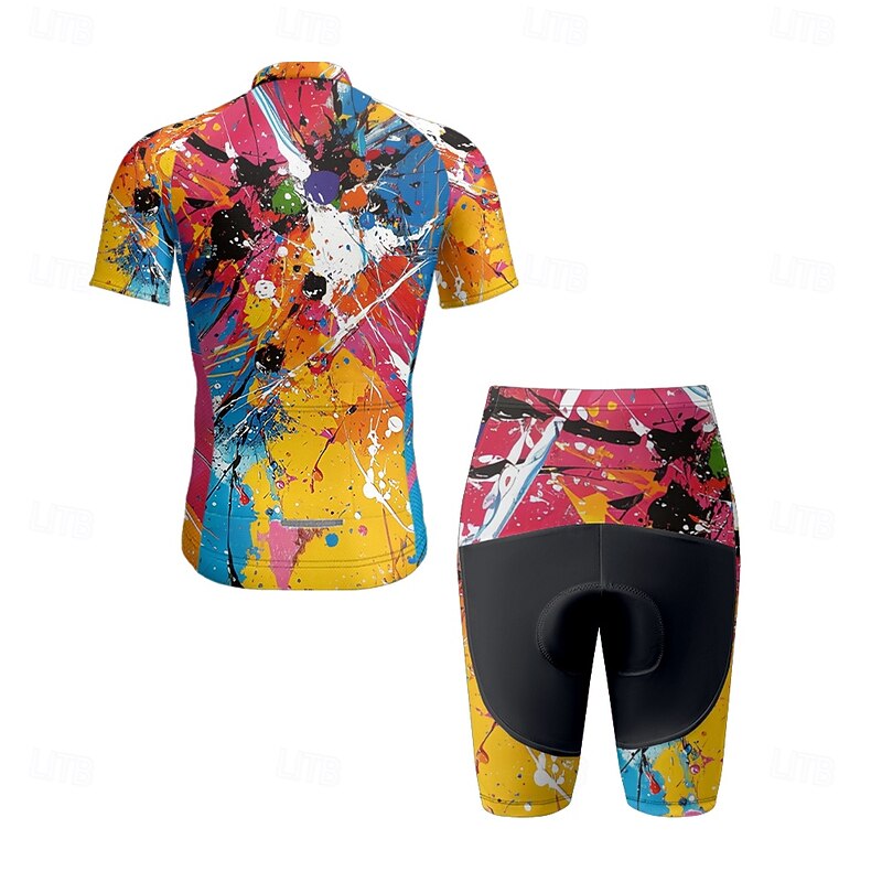 Men's Cycling Jersey with Shorts Graffiti Short Sleeve Bike Clothing Suit with 3 Rear Pockets Mountain Bike MTB Road Bike Cycling Front Zipper Sweat wicking Comfortable Breathable Sports Yellow Cream2
