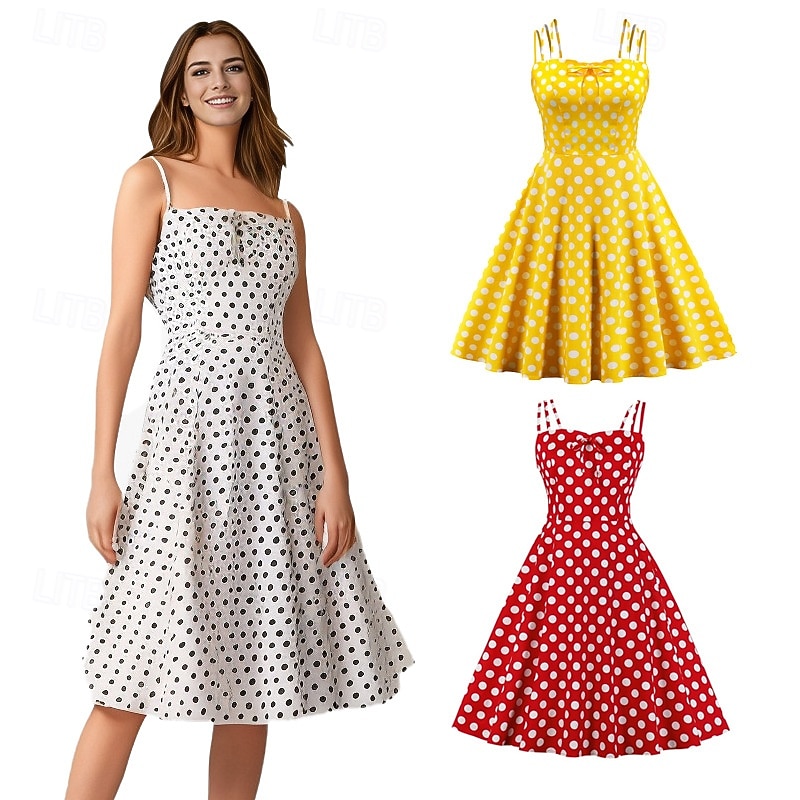 Retro Vintage 1950s Dress Swing Dress Plus Size Polka Dot Fancy Dress Women's Carnival Masquerade Daily Wear Bachelorette Party Adults' Dress Homecoming Dresses