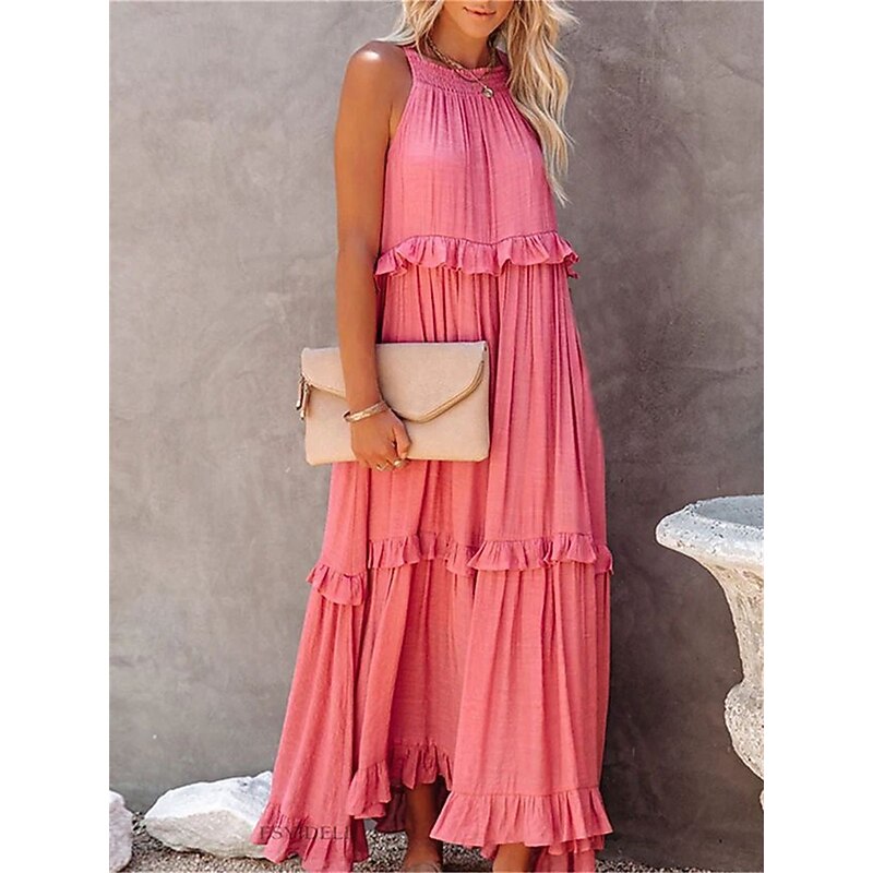 Women's Maxi Dress Casual Dress Swing Dress Basic Casual Vacation Casual Daily Loose Fit Plain Sleeveless Crew Neck Pink Light Purple Apricot Light Blue Summer Spring