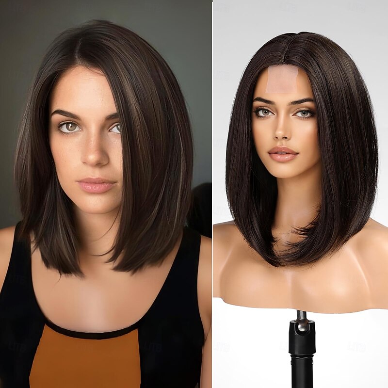 Short Bob Wig Straight Shoulder Length Wigs for Women Middle Part Heat Resistant Fibre Synthetic Wig Daily Use2