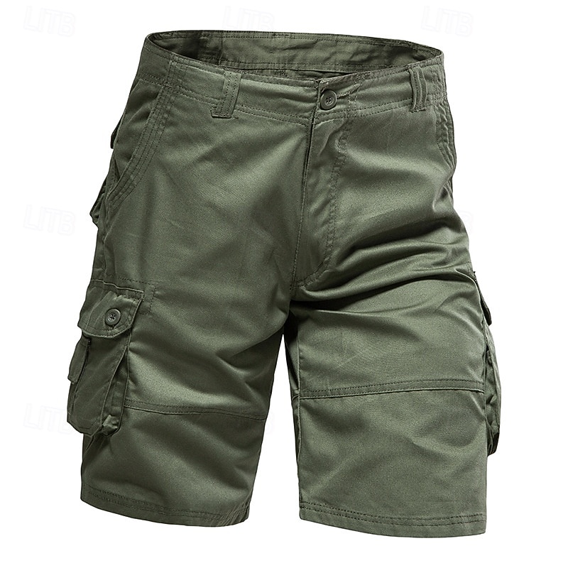 Men's Cargo Shorts Shorts Bermuda shorts Casual Shorts Multi Pocket Plain Breathable No-Iron Knee Length Outdoor Daily Running Sports Fashion Dark Khaki Black2