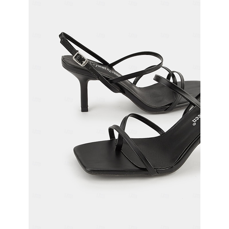 Nude Strappy High Heel Sandals for Women - Minimalist Square Toe Dress Shoes & Ankle Buckle3