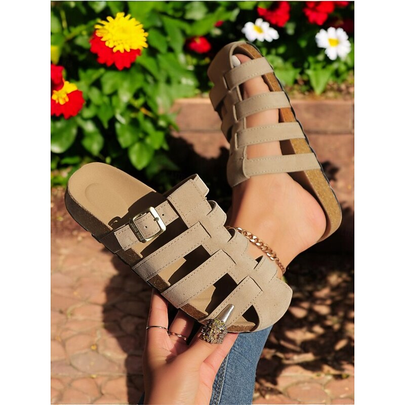 Faux Suede Slide Sandals with Adjustable Buckle and Crisscross Straps, Comfortable Sole, Perfect for Summer Casual Wear and Beach Outings