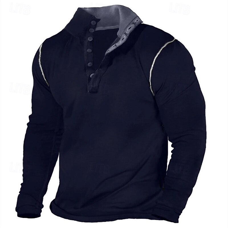 Men's Button T Shirt T Shirt Henley Shirt Tee Long Sleeve Henley Spring Fall Plain Fashion Designer Basic Patchwork Vacation Street Going out Dark Brown Black Dark Blue Top Tee for Men2