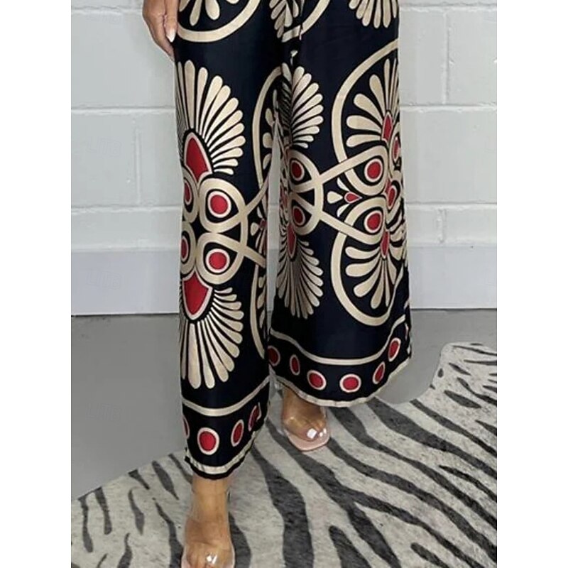 Women's Wide Leg Chinos Fashion Streetwear Full Length High Waist Floral Elastic Waistband Print Comfy Soft Comfortable Micro-elastic Outdoor Street Apple Green Black Dark Navy Green Summer Spring4