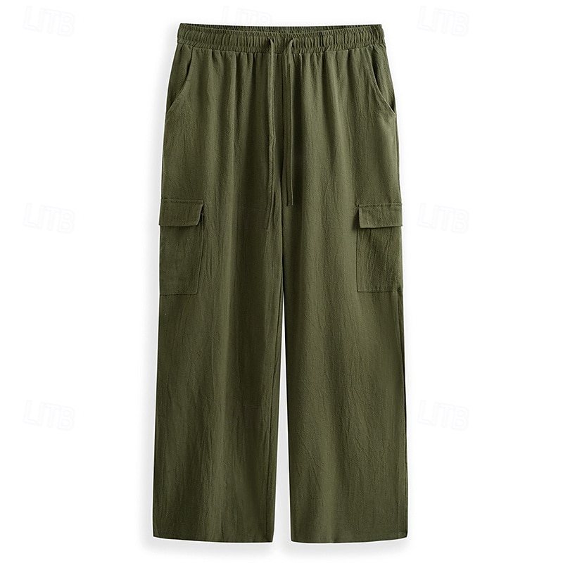 Men's Cargo Pants Trousers Summer Pants Beach Pants Gauze Pants Drawstring Elastic Waist Multi Pocket Plain Comfort Breathable Outdoor Daily Holiday Fashion Classic Style Black White2