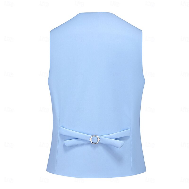 Men's Vest Waistcoat Gilet Vacation Daily Date Fashion Casual Spring & Summer Buttons Pocket Polyester Comfortable Plain Single Breasted One-button V Neck Regular Fit Black Yellow Sky Blue Dark Blue4