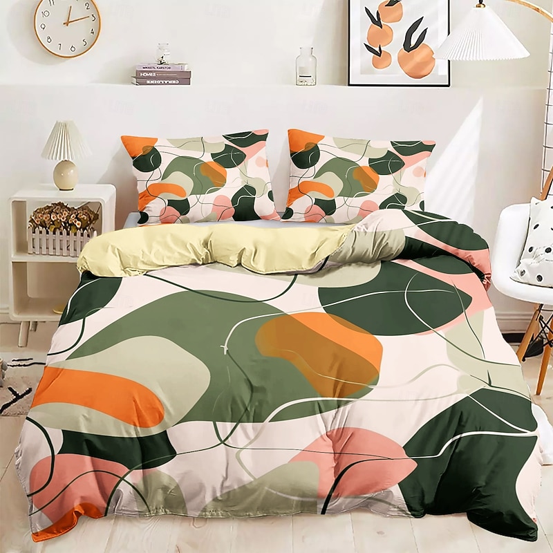 100% Cotton Duvet Cover Set Colorful Geometry Pattern Comforter Set Soft 3-Piece Luxury Bedding Set Home Decor Gift King Queen Full Sizehree Piece Set3