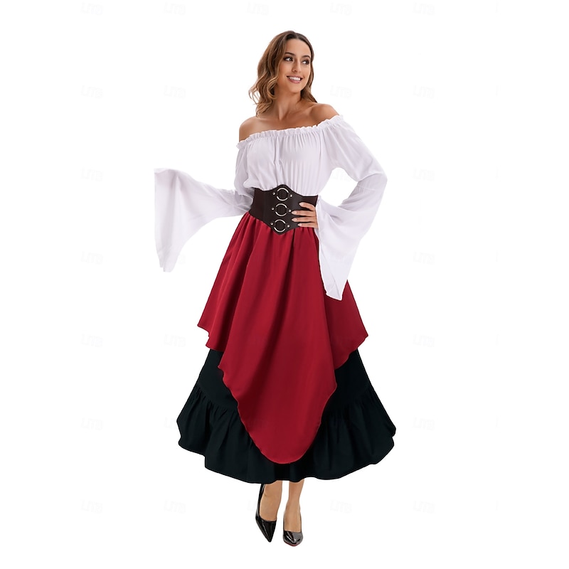 Retro Vintage Medieval Skirt Shirt Bell Sleeve Puff Sleeve Viking Elven Fancy Dress Women's Celtic Pirate Fantasy Halloween Carnival Masquerade Casual Daily LARP Adults' Shirt Skirt Belt All Seasons3
