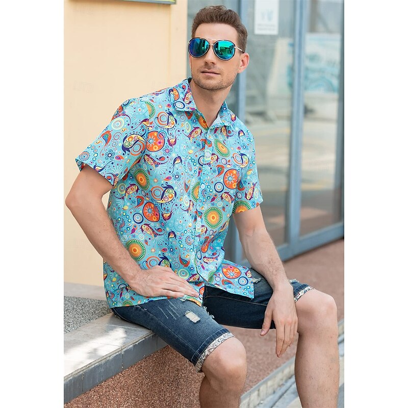 Retro Vintage 1970s Shirt Aloha Shirt Hippie Bohemian Fancy Dress Men's Vacation Party Pride Parade Adults' Shirt2