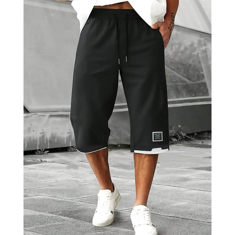 Men's Summer Shorts Capri shorts Casual Shorts Pocket Drawstring Elastic Waist Plain Comfort Breathable Calf-Length Outdoor Vacation Sport Casual Black Army Green3