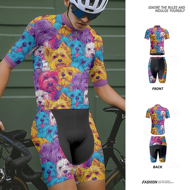 Men's Cycling Jersey with Shorts Dog Short Sleeve Bike Clothing Suit with 3 Rear Pockets Mountain Bike MTB Road Bike Cycling Front Zipper Sweat wicking Comfortable Breathable Sports Blue Purple4