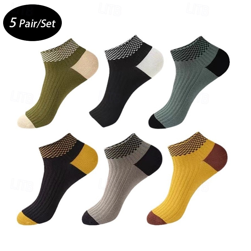 Men's 5 Pairs Multi Packs Socks Running Socks Casual Socks Rainbow Color Color Block Vacation Sports & Outdoor Daily Basic Medium Spring Fall Fashion Casual