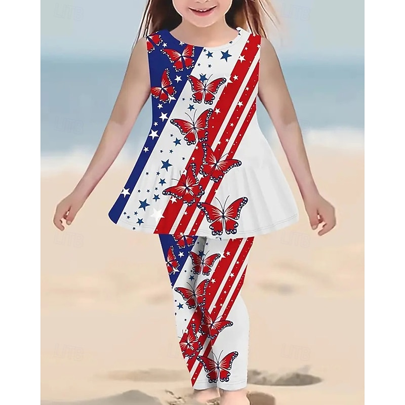 Girls' 3D Graphic Tank & Pants Sleeveless Summer Spring Sports Fashion Daily Kids 4 years+ Crew Neck Outdoor Vacation Tailored Fit3