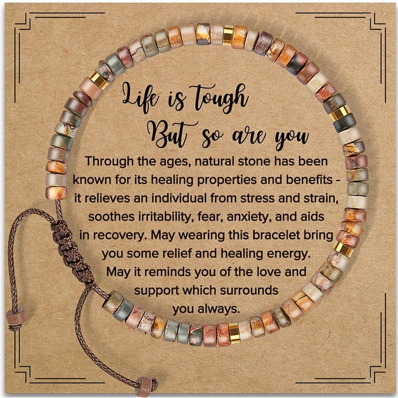 Inspirational Gifts Bracelets for Women Healing Natural Stone Bracelets - Get Well Soon Gifts for Women Best Friends Sister Girls - Life is Tough But So are You Bracelet2