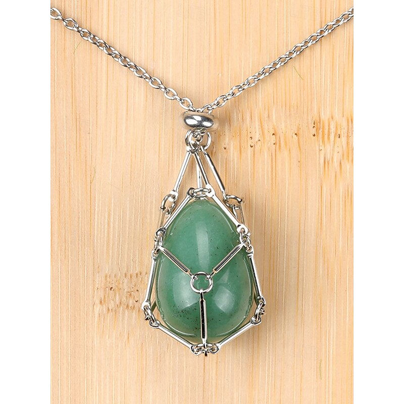 Stainless steel pendant necklace with green aventurine - teardrop shaped gemstone, modern and simple style, adjustable chain, perfect for everyday wear, Easter and special occasions