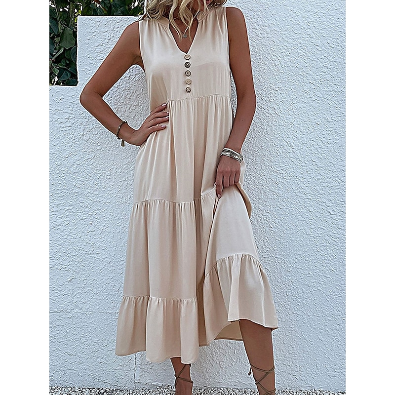 Women's Long Dress Maxi Dress Casual Dress Tank Dress Elegant Stylish Basic Vacation Daily Regular Fit Plain Sleeveless V Neck Black Blue Green Apricot Summer Spring