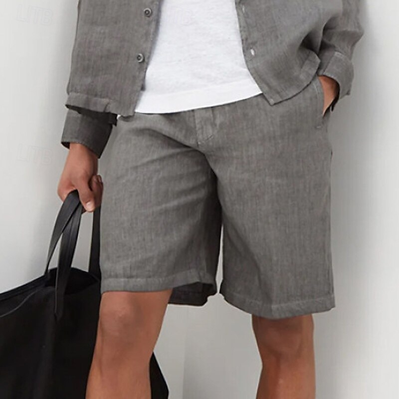 Men's Shorts Linen Shorts Dress Shorts Summer Shorts Beach Shorts Pocket Straight Leg Plain Comfort Breathable Knee Length Formal Office Business Fashion Stylish Black White Inelastic