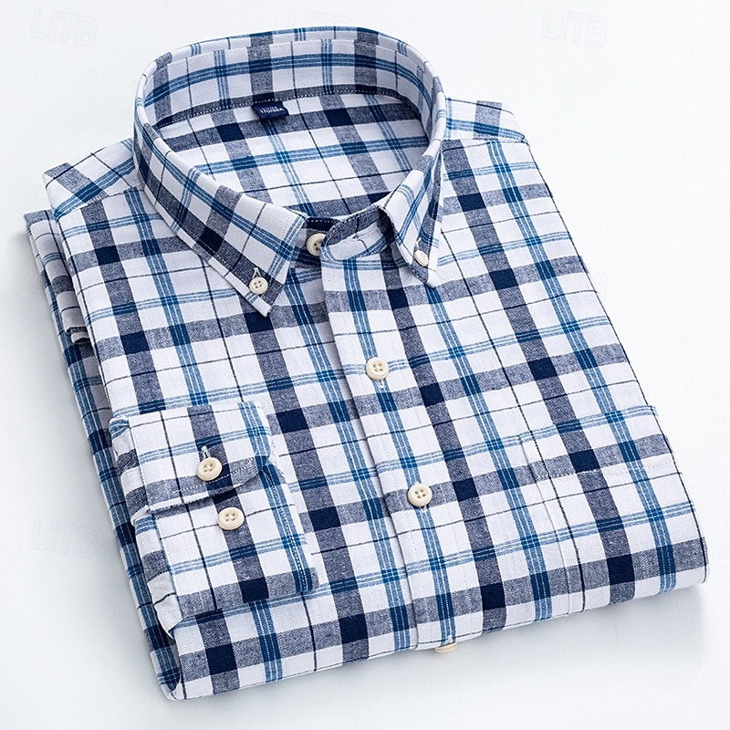 Men's Linen Shirt Dress Shirt Button Down Shirt Wrinkle Resistant Plaid Shirt Plain Wedding Outdoor Light Blue White Navy Blue Brown Long Sleeve Summer Spring Clothing Apparel3