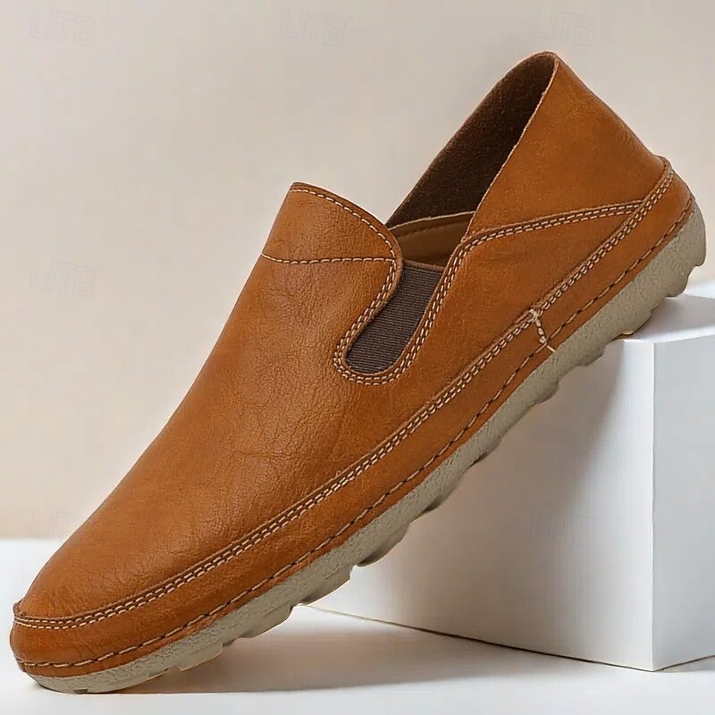 Men's Slip-On Faux Leather Loafers – Comfortable Casual Shoes with Elastic Sides for Everyday Wear and Outdoor Activities