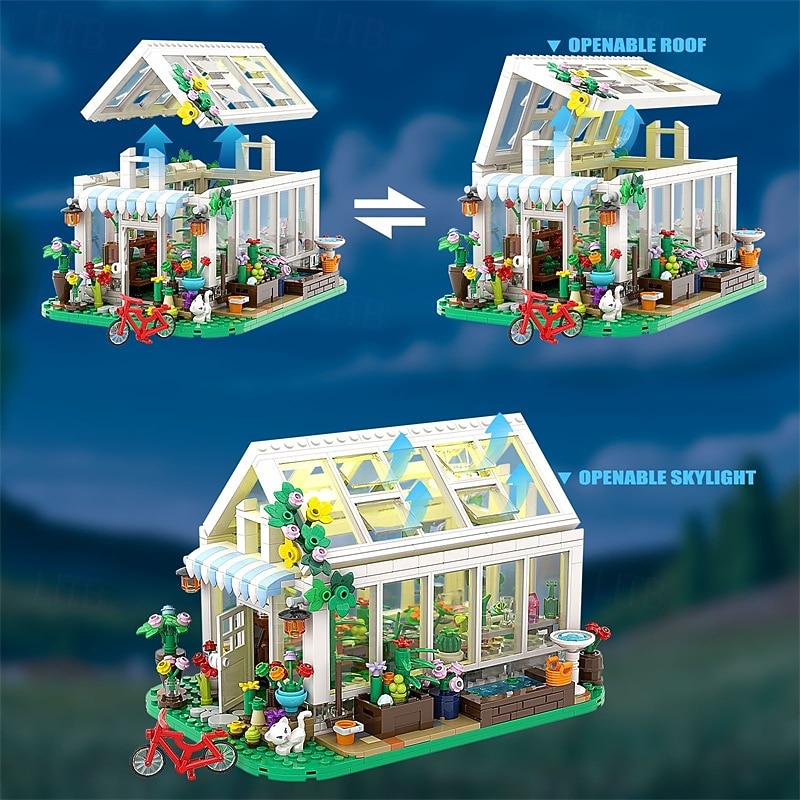 Flower House Building Block for Adults Garden Architecture Building Toy Greenhouse Model Building Set Garden Glass House Building Kit Christmas & Ideal Gift for Kids 12 (688pcs)4