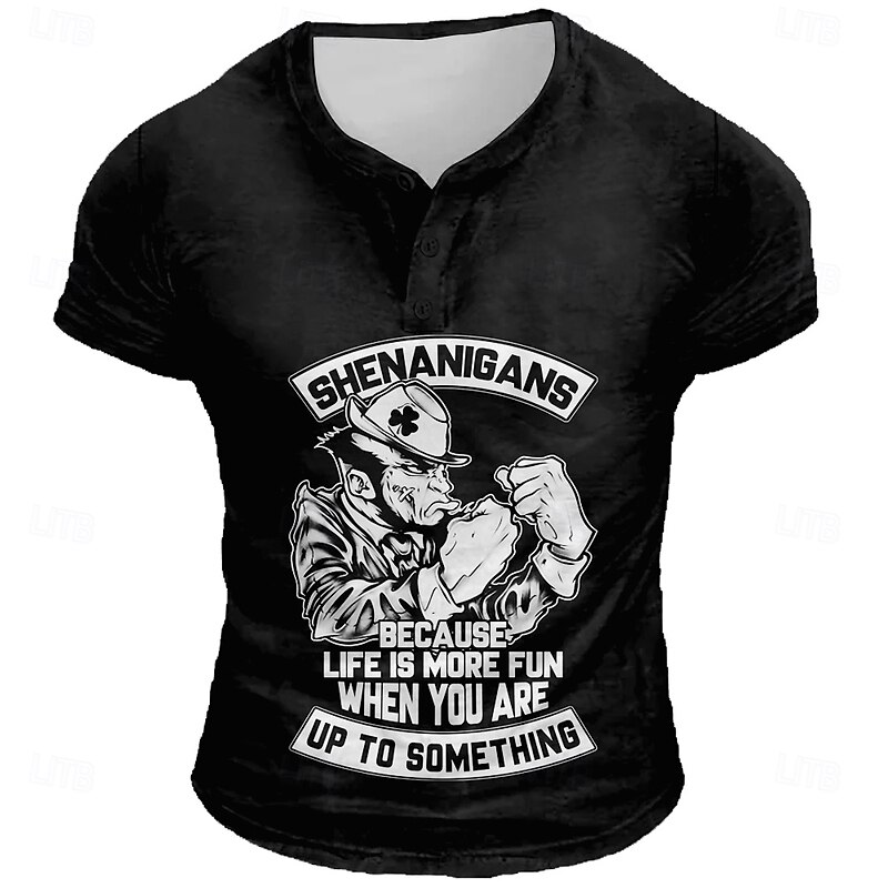 Men's Text Funny T Shirt Henley Shirt Short Sleeve Designer Retro Vintage Street Casual Daily Summer Spring Black Navy Blue Green Gray Henley Henley T-Shirt4