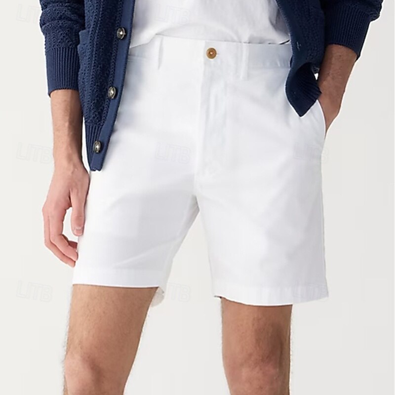 Men's Shorts Chino Shorts Bermuda shorts Work Shorts Pocket Straight Leg Plain Comfort Moisture Wicking Knee Length Outdoor Business Daily Fashion Streetwear White Navy Blue Micro-elastic3