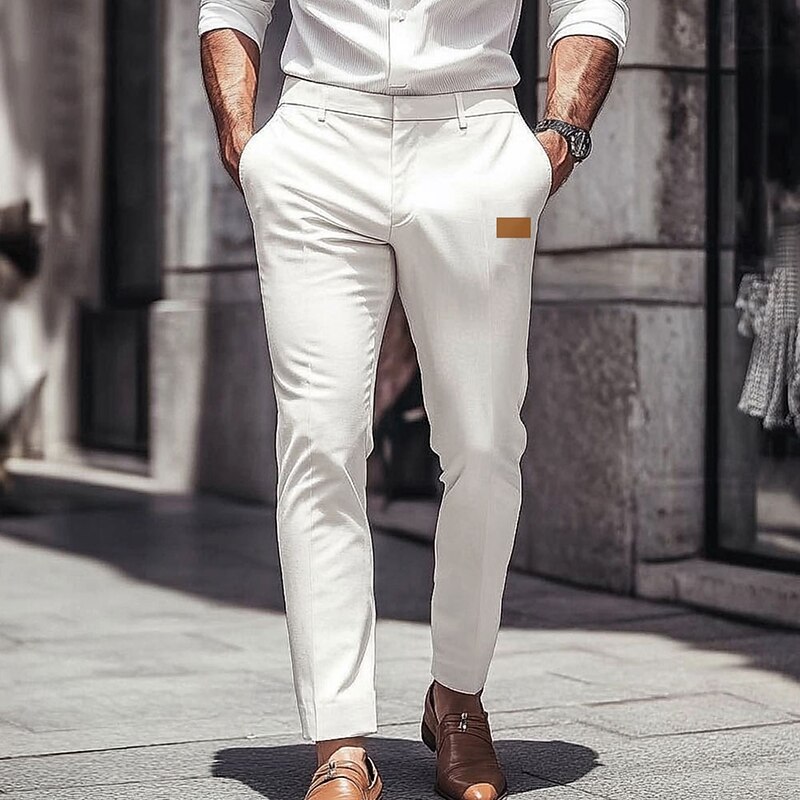 Men's Geometric Pattern Dress Pants Trousers Mid Waist Business Casual Wedding Outdoor Vacation with Pockets Slim Fit Flat-Front Summer Spring 3D Print White
