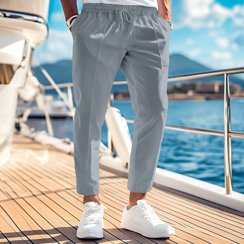 Men's Sweatpants Joggers Trousers Pleated Pants Drawstring Elastic Waist Plain Comfort Breathable Casual Daily Holiday Vacation Sports Black White Stretchy4