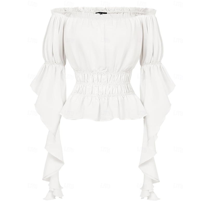 Retro Vintage Medieval Renaissance Blouse / Shirt Ruffle Sleeve Viking Elven Off Shoulder Solid Color Fancy Dress Women's Celtic Pirate Fantasy Halloween Carnival Vacation Casual Daily LARP Adults'4