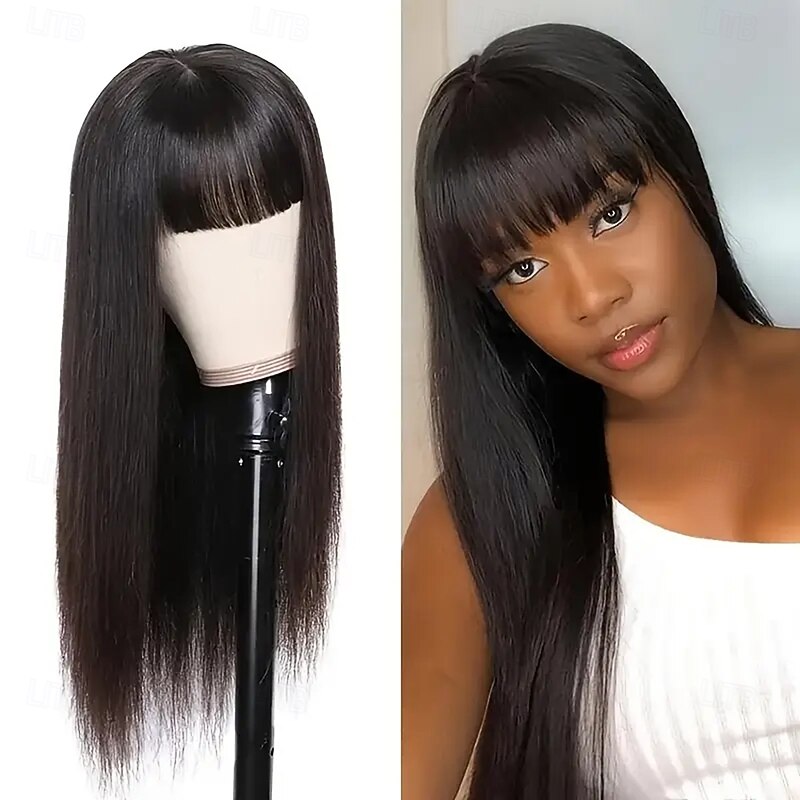 Machine Made Wig Black Straight Human Hair 150% Density For Black Women - Main Image