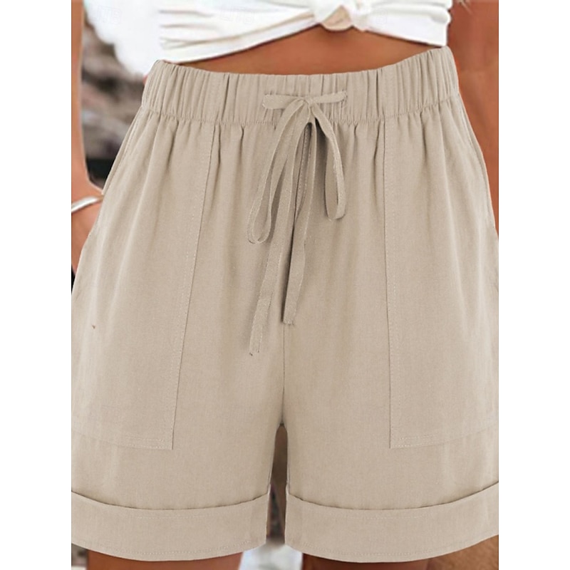 Women's Cotton Linen Shorts Chinos Shorts Basic Short High Waist Plain Pocket Elastic Waistband Comfy Soft Comfortable Micro-elastic Outdoor Street Black Pink Army Green Blue Summer Spring Regular Fit4