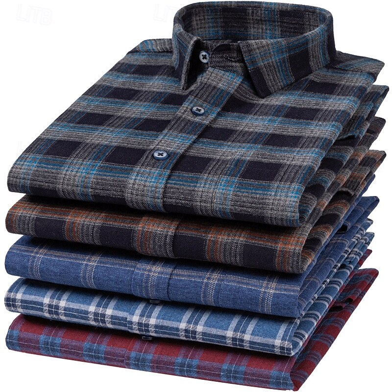 Men's Shirt Summer Shirt Casual Shirt Button Up Shirt Red Blue Orange Dark Blue Long Sleeve Plaid Lapel Vacation Hawaiian Button-Down Clothing Apparel 100% Cotton Fashion Casual Comfortable