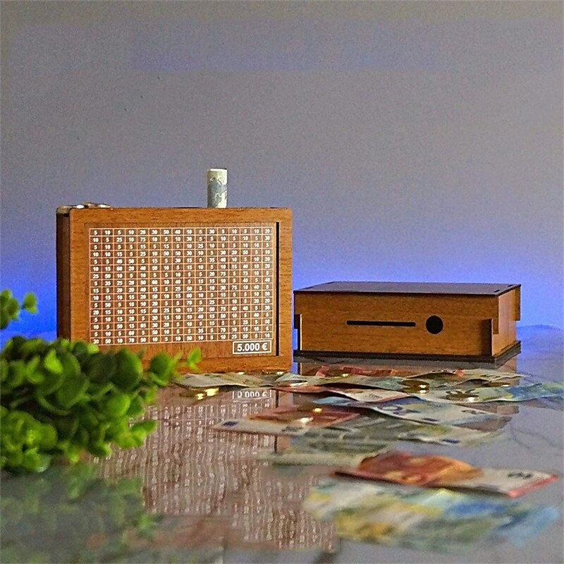 2025 New Wooden Money Saving Challenge Box Cash Vault Wooden Savings Box Wooden Cash Saver Money Box with Counter Coin Counter Piggy Bank Money Box with Money Target and Numbers4