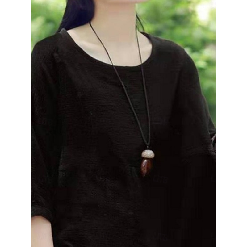 Women's Shirt Blouse Solid Color Stylish Casual 3/4 Length Sleeve Crew Neck Regular Tops Daily Black White Wine Khaki Summer Spring2