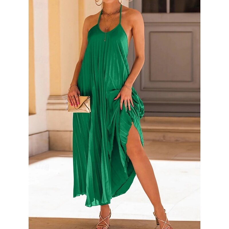 Women's Maxi Dress Casual Dress Swing Dress Slip Dress Basic Casual Vacation Casual Daily Regular Fit Plain Sleeveless Strap Black Red Fuchsia Orange Summer2