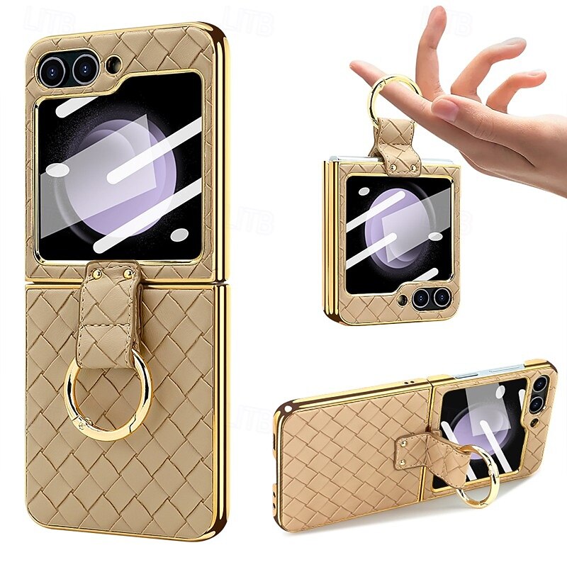 Phone Case For Samsung Galaxy Z Flip 6 Z Flip 5 Z Flip 4 Z Flip 3 Back Cover Ring Buckle Shockproof Retro PU Leather3