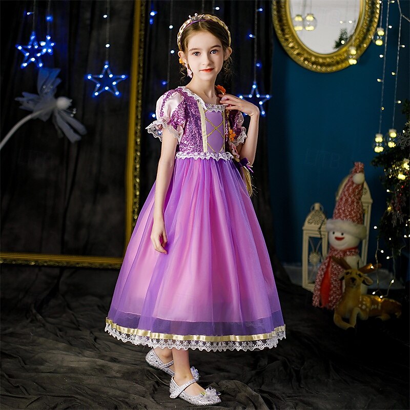 Kids Girls' Dress Color Block Short Sleeve Outdoor Casual Lace Fashion Costume Polyester Midi Casual Dress A Line Dress Tulle Dress Summer Spring 4 years+ Pink Purple2