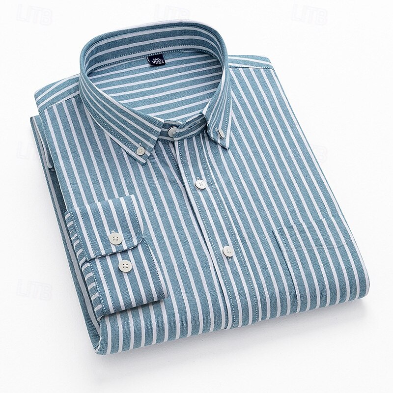 Men's Shirt Dress Shirt Button Up Shirt Stripe Wedding Party Light Blue White Blue Sky Blue Long Sleeve Lapel Spring Fall Clothing Apparel3