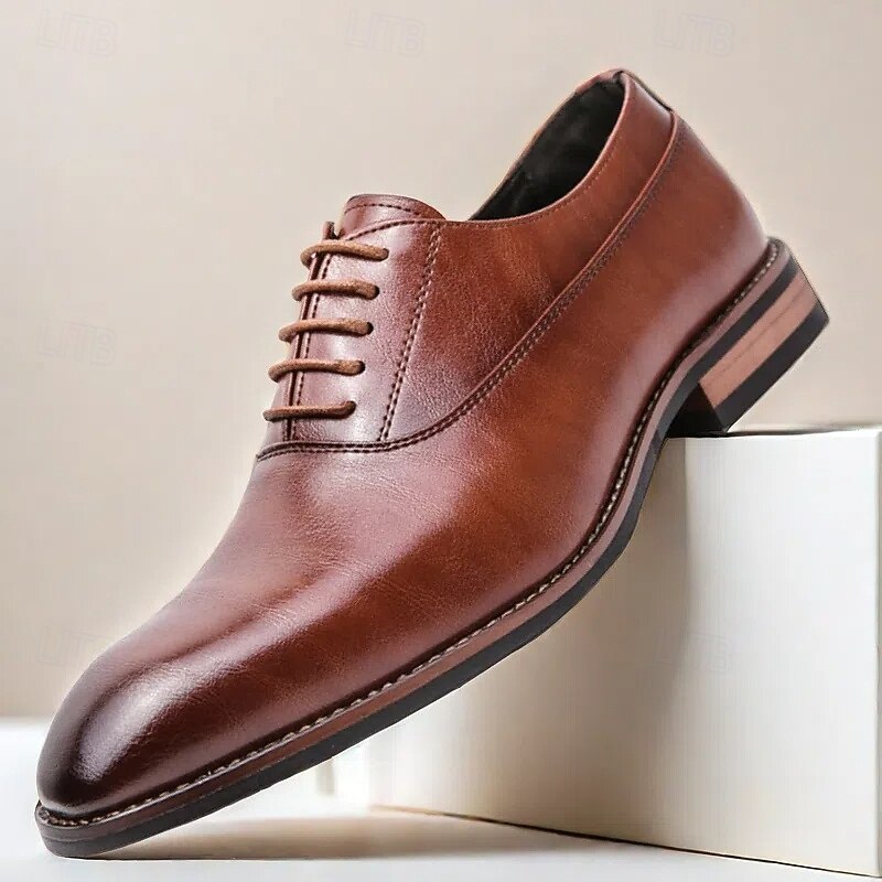 Men's Brown Faux Leather Oxford Shoes - Classic Style, Comfortable Fit for Casual & Formal Occasions