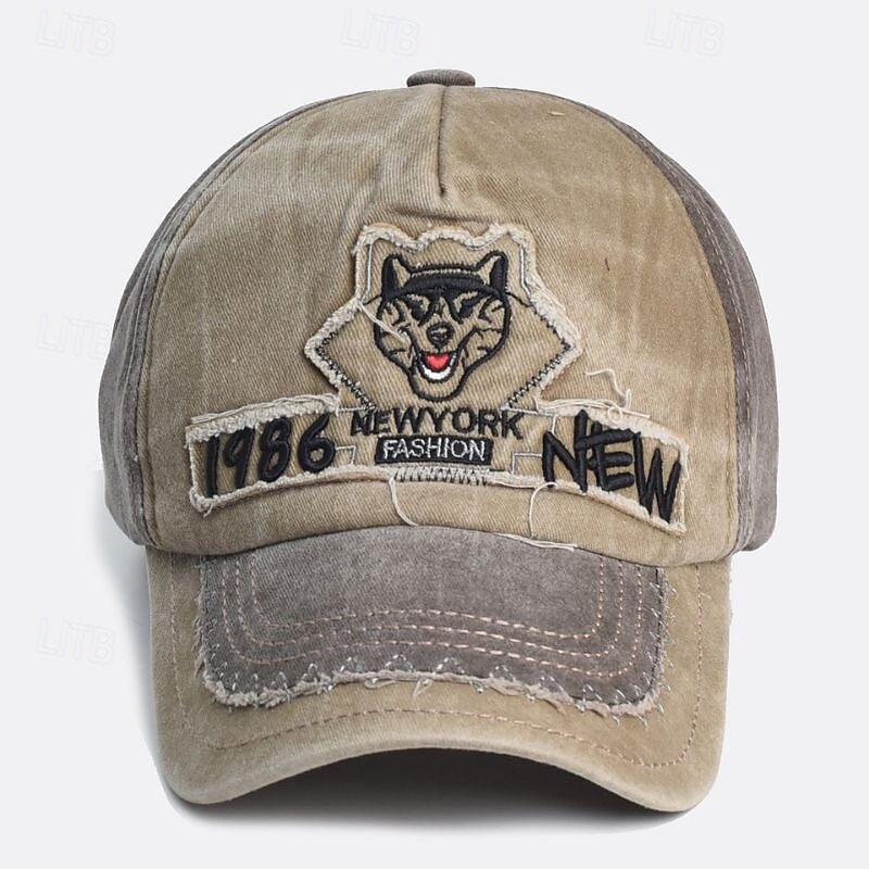 Men's Baseball Cap Sun Hat Trucker Hat Black Blue 100% Cotton Embroidered Fashion Casual Daily Weekend Wolf Letter Adjustable Sunscreen Breathable